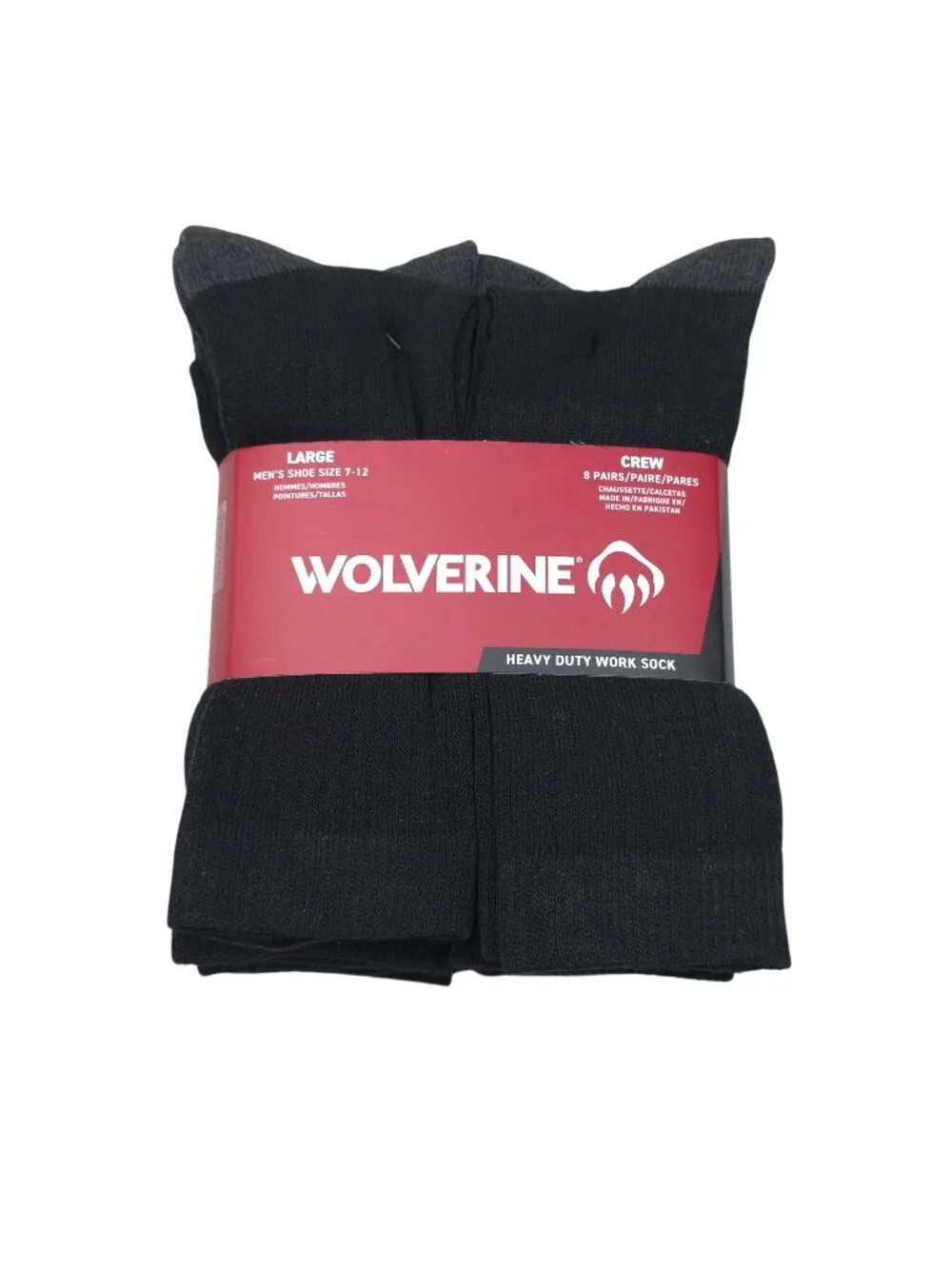 Wolverine Mens 8 Pairs Crew Heavy Duty Work Socks Large Shoe Size 7-12 Black